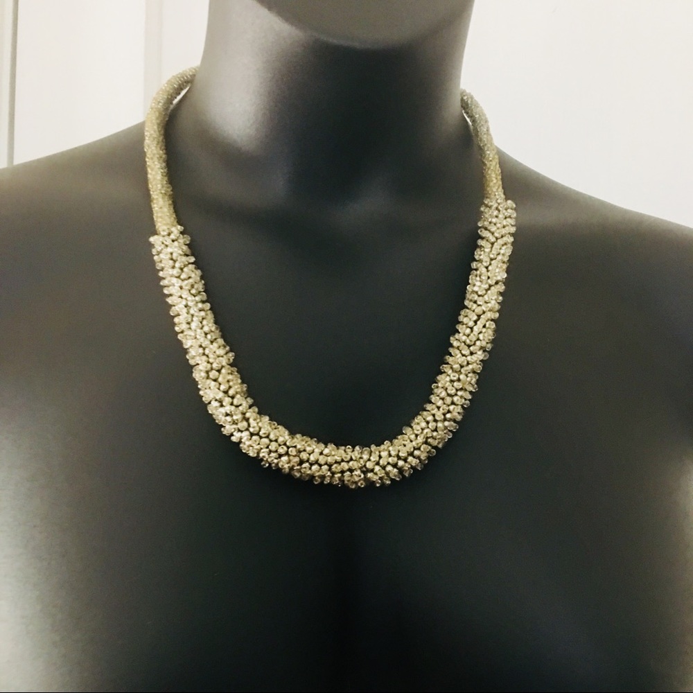 Beaded Necklace Clear Beads Silver Chain